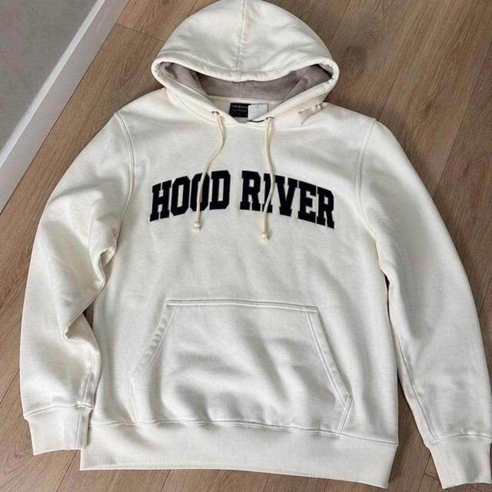Camp David Hood River Oregon Hoodie Mens‎ Small Ivory Pullover Sweatshirt